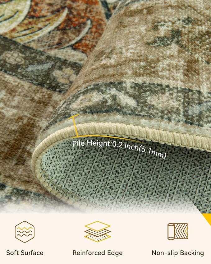 RELEANY Area Rugs Round 7ft Washable Non-Slip, Floral Vintage Distress - Image 3