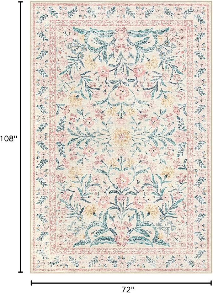 Wonnitar Washable Area Rug 6x9, Boho Non Slip Non-Shedding Pastel Nursery Carpet - Image 2