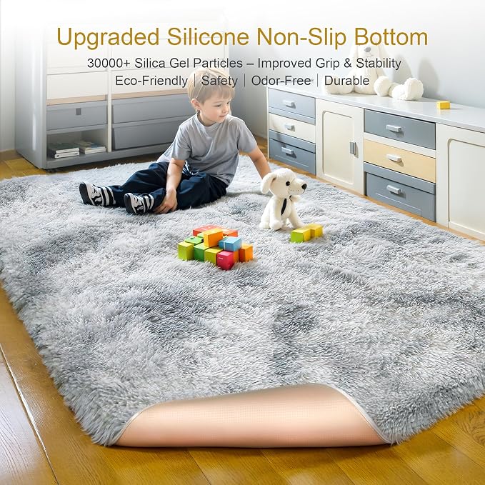 KICHOWUA Thick Area Rug Light Grey Shag Fluffy 5x8 - Image 4