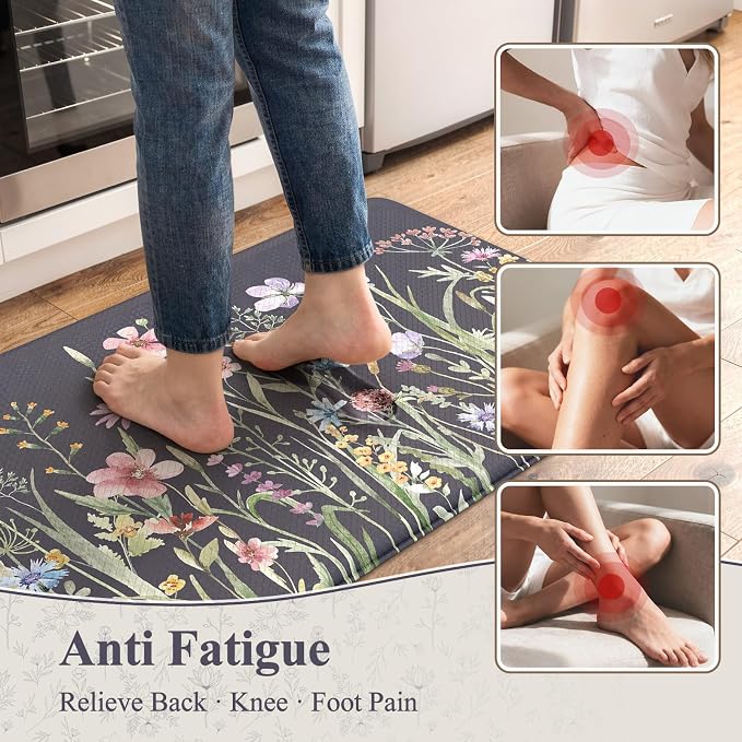 KIMODE Anti Fatigue Kitchen Mat, Farmhouse Floral Kitchen Rugs, Kitchen Floor - Image 2