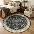 RELEANY Area Rugs Round 5ft Washable Non-Slip, Floral Vintage Distress by RELEANY