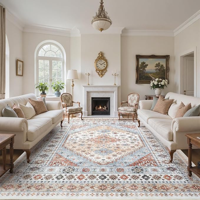 Vintage Area Rugs 9x12 Living Room, Large Washable Rug, Boho Carpet, Non Slip & - Image 6