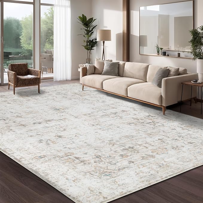 Washable 9×12 Area Rug for Living Room, Vintage Floral Rug Soft Non Slip Stain by Dotiiorug