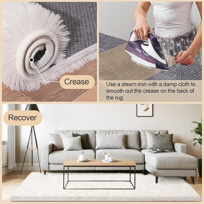 Mugorn 4x6 Rugs for Living Room, Large Fluffy Cream White Area Rugs for Bedroom - Image 6