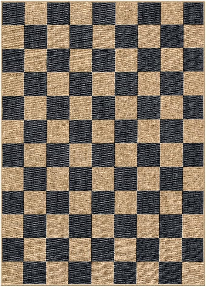 Lahome Checkered Easy Jute Area Rug, 5x7 Outdoor Patio Rug Washable Carpet - Image 9