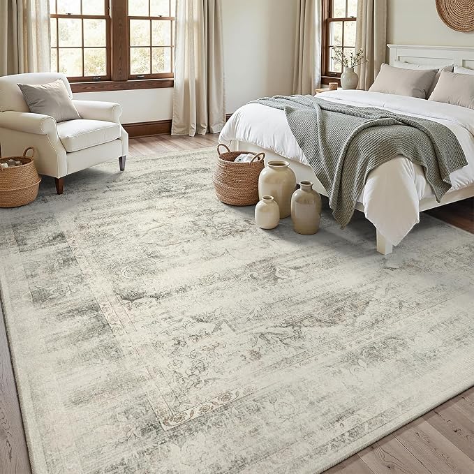 DCX 4x6 Beige Rug, Machine Washable Stain Resistant Distressed Vintage Rug - Image 5
