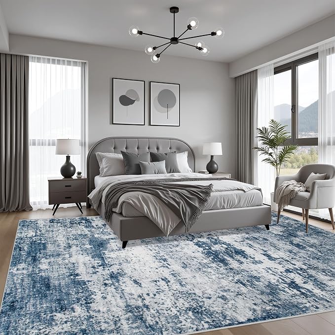 8x8 Area Rug Living Room Rug: Washable Modern Abstract Soft Thin Rug Indoor - Image 3
