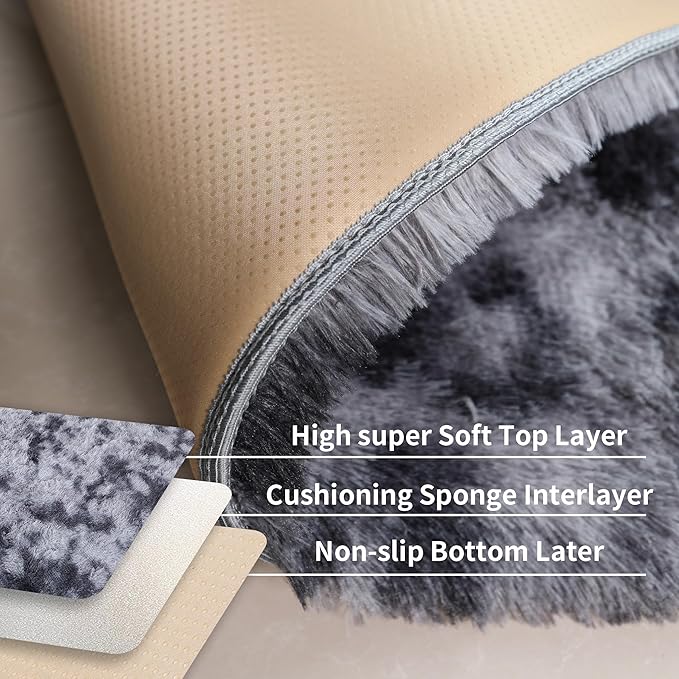 2x3 Dark Grey Fluffy Shag Rug for Bedroom, Soft Plush Fuzzy Washable Floor Non - Image 3