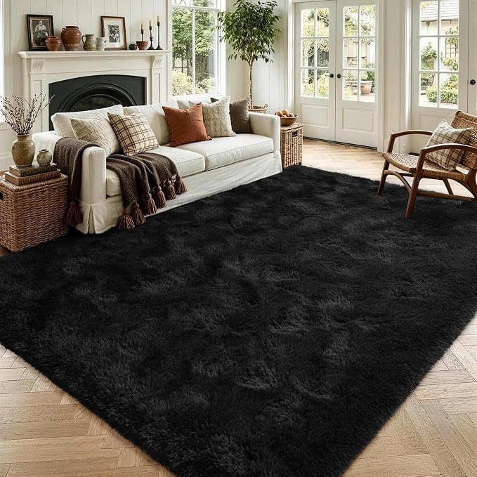 4x6 Black Area Rug for Bedroom Living Room Dining Room, Fluffy Shag Soft Plush by ModernHomeDecor