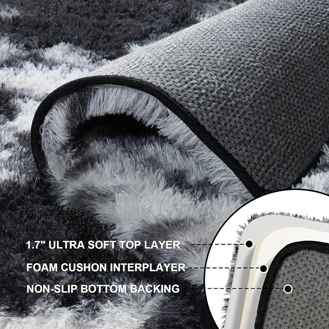 Black and White Rugs for Bedroom, 3x5 Fluffy Area Rugs for Living Room - Image 3