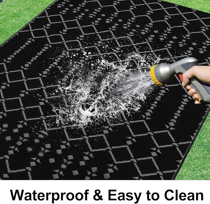 Smiry Outdoor Rug 5x8 ft, Waterproof Reversible Plastic Straw Rugs, Boho - Image 2