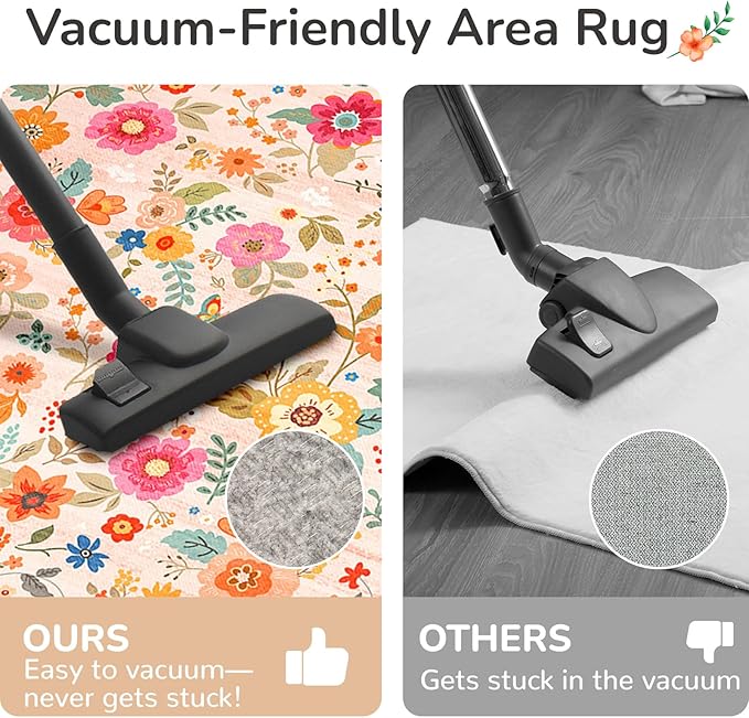 5x7 Area Rugs, Washable Floral Rug, Low Pile Non-Slip Carpet, Flower Rug - Image 4