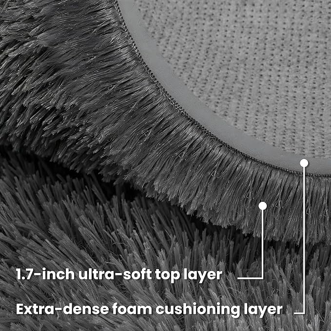Dark Gray Round Fluffy Rug 6ft Plush Fuzzy Shaggy Carpet, Soft Rugs - Image 8