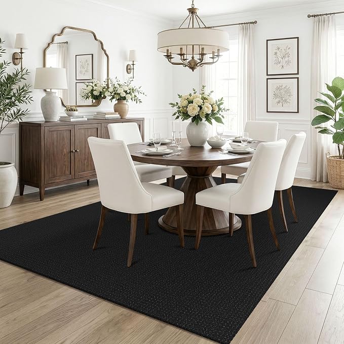 KOZYFLY Black Washable 5x7 Living Room Rug, Non Slip Woven Area Rugs, Braided - Image 2