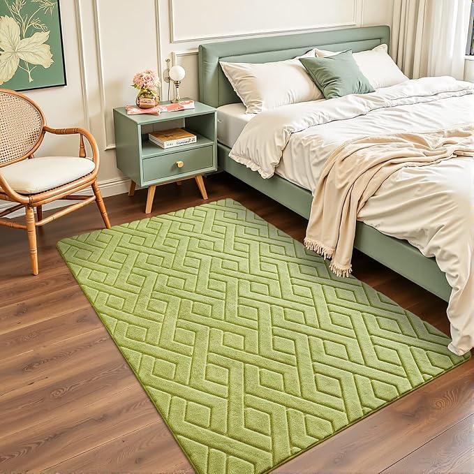 4x6 Green Washable Area Rug for Bedroom, Modern Geometric Shag Non-Slip Living - Image 2