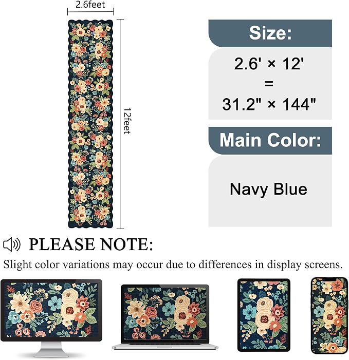 DUKINO 2.6x12 Runner Rug for Hallway, Non Slip Floral Washable Kitchen Rug - Image 2