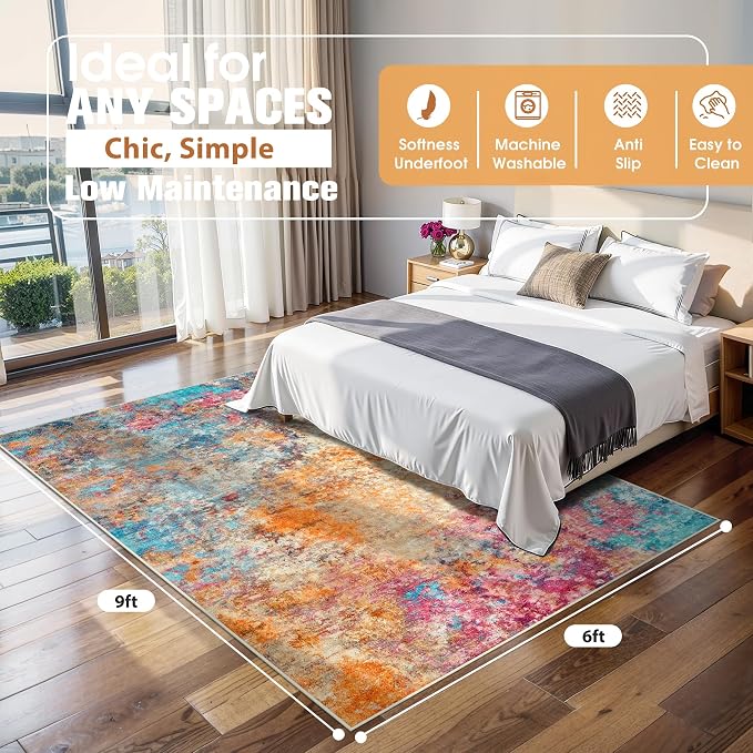 6x9 Area Rugs for Living Room Rug Washable: Abstract Rug for Dining Room - Image 2