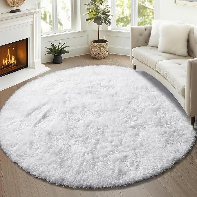 ONASAR White Round Area Rugs 5ft, Soft Bedroom Circle Rug Floor Mat by ONASAR