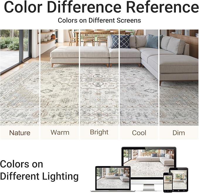 befbee 6x9 Area Rugs for Living Rooms, Stain Resistant Neutral Washable Rugs - Image 6
