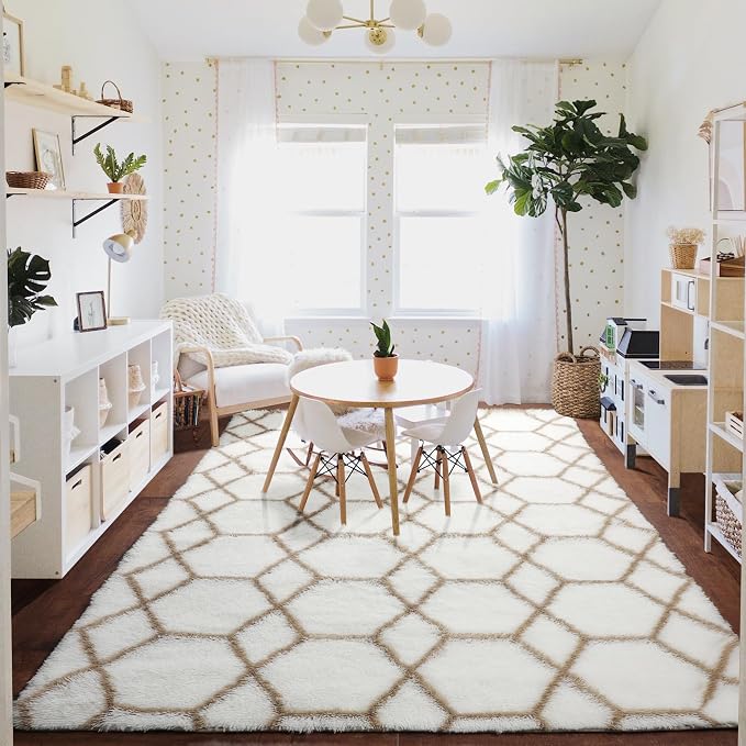 ONASAR 8x10 Area Rugs for Living Room, Fluffy White and Beige Bedroom Rug - Image 9
