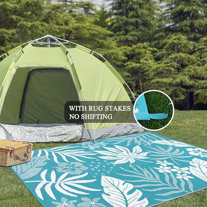 Pauwer Waterproof Outdoor Rug 5x8, Reversible Plastic Straw Patio Camping Rug - Image 6