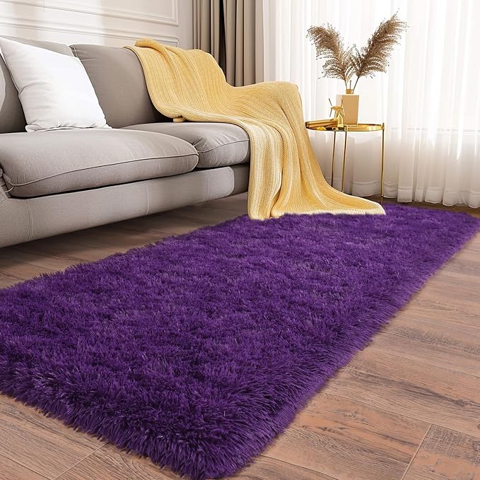 Soft Runner Rugs for Bedroom Hallways, 2 Packs 2x6 Purple Fluffy Shag Throw - Image 2