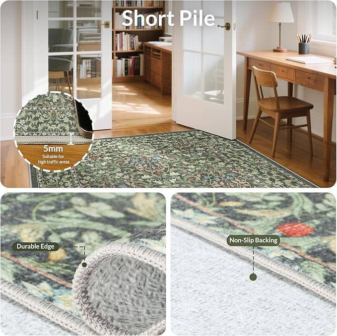 GENIMO Floral Washable Runner Rug 2’6” x 6’, Non-Slip Long Hallway Carpet - Image 5