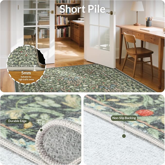 GENIMO 6x9 Washable Area Rug, Non-Slip Vintage Boho Floral Carpet, Soft - Image 5