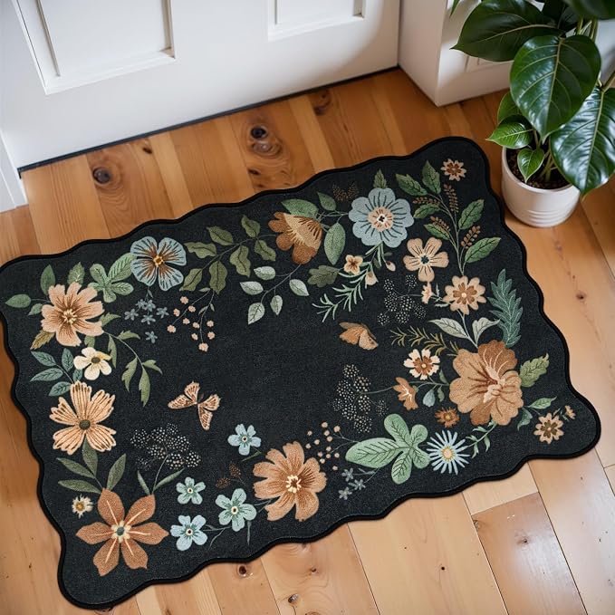 Lahome Floral Entryway Rug, 2X3 Washable Kitchen Rug Ultra-Thin, Non-Slip Soft by Lahome