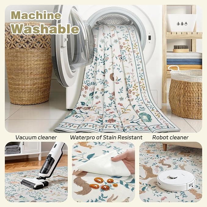 5x7 Area Rugs Washable Rug: Boho Living Room Rug Soft Non-Slip Low Pile Carpet - Image 4