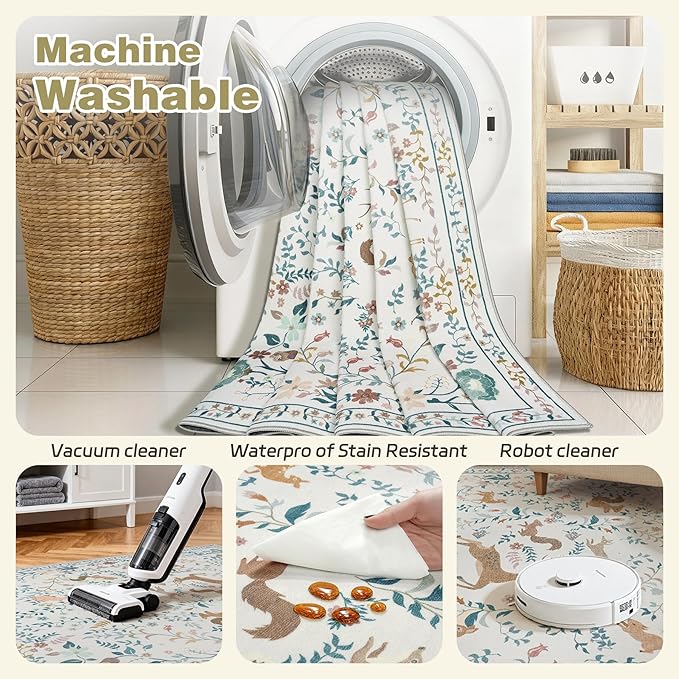 8x10 Area Rugs Washable Rug: Large Boho Living Room Rug Soft Non-Slip Low Pile - Image 5