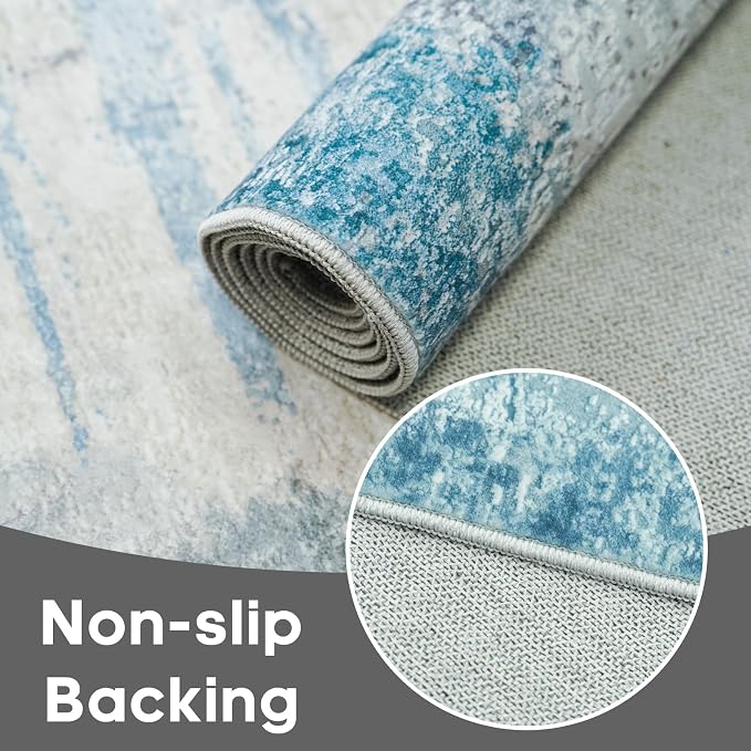2.6x14 Extra Long Runner Rug Grey Abstract: Washable Non-Slip Carpet - Image 8
