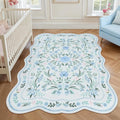 Blue Floral Rug 4x6 for Girls Bedroom or Nursery, Scalloped Washable Non-Slip by Dadasgk