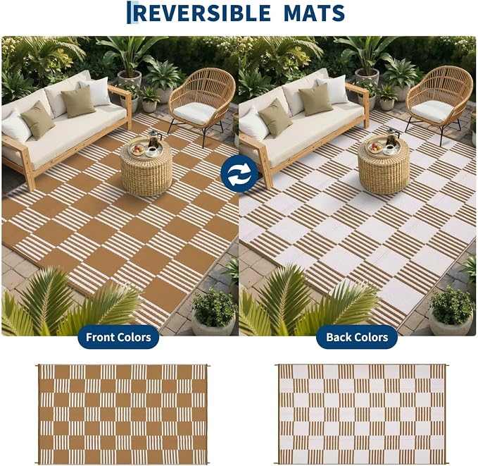 Garvee Waterproof Outdoor Rug 5x8, Checkered Foldable Plastic Straw Patio - Image 3