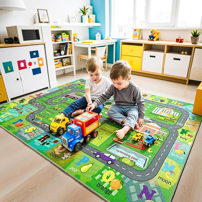 Chicrug 7x10 Car Road Area Rug for Kids Playroom Bedroom, Non Slip Low Pile - Image 6
