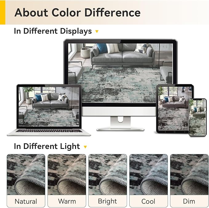 RELEANY Washable Area Rugs 2'x6' Non-Slip Modern Abstract Soft - Image 8
