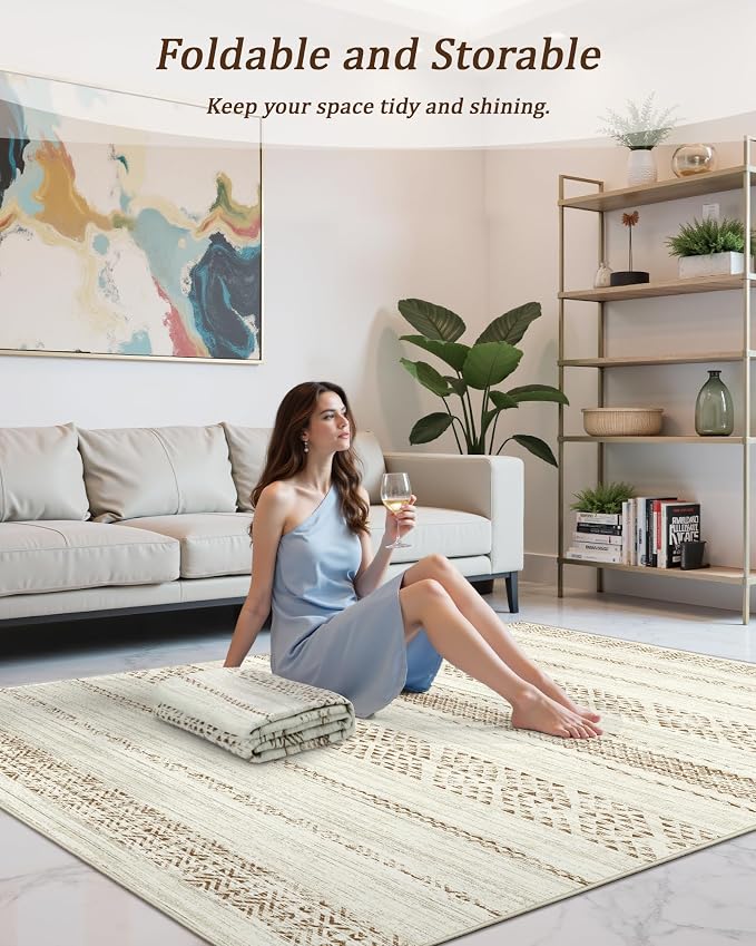 Miukiki 4x6 Area Rug for Living Room Moroccan Washable Rugs Non Slip Indoor - Image 5
