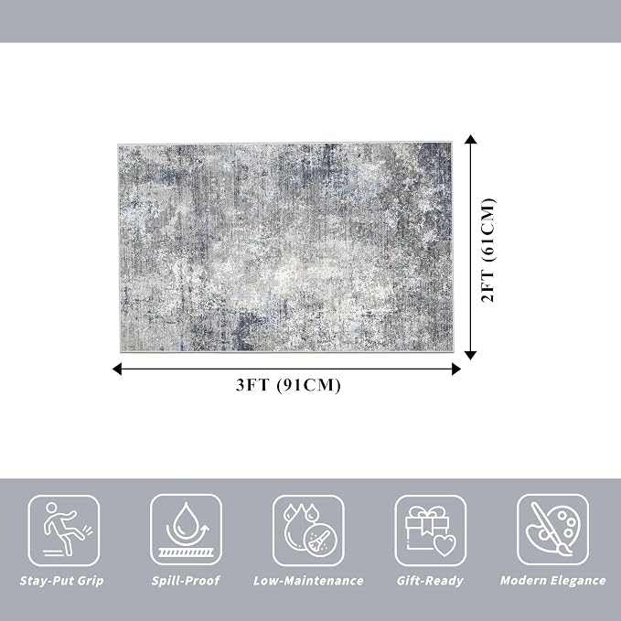 2x3 Washable Non-Slip Rug – Modern Abstract Neutral Small Throw Area Rug - Image 2
