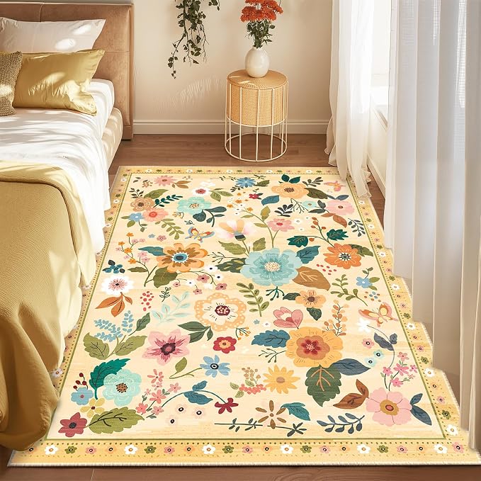 RELEANY Floral 5x7 Area Rugs Washable Print Boho Cute Carpet Non Slip Flower - Image 9