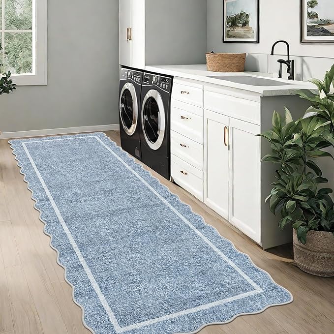 GarveeHome Scalloped Washable Runner Rug 2x6 Non Slip Kitchen Rugs Modern Blue - Image 4