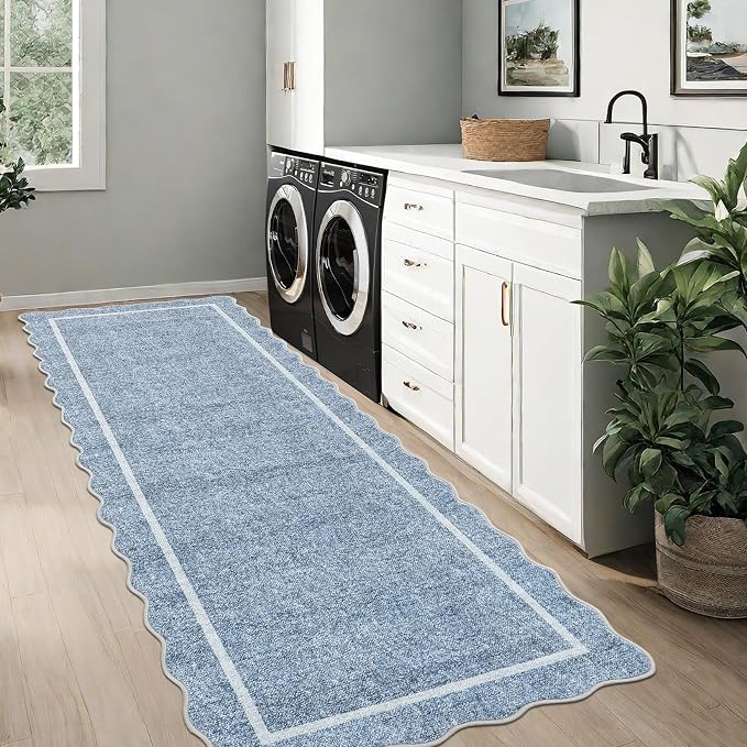 GarveeHome Scalloped Washable Runner Rug 2x10 Non Slip Kitchen Rugs Modern Blue - Image 7