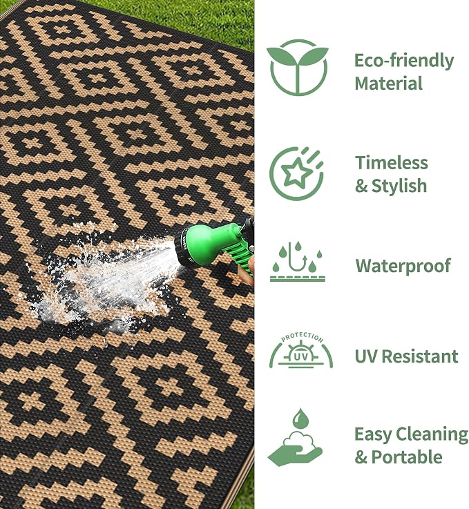 GENIMO Outdoor Rugs 8'x10' Waterproof, Reversible Mats, Area Plastic Straw Rug - Image 5