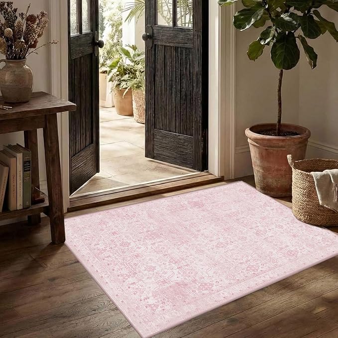 Rugxara 2x3 Entryway Rug Door Mat, Washable Boho Pink Samll Entry Rug, Non Slip by Rugxara