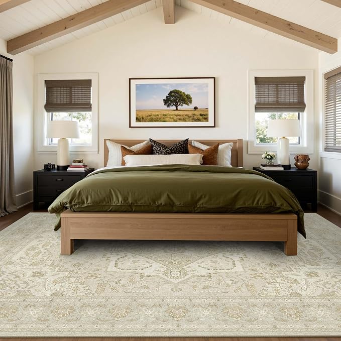 Latte&Fog 6x9 Area Rugs for Living Room, Large Vintage Beige Washable Rug - Image 4