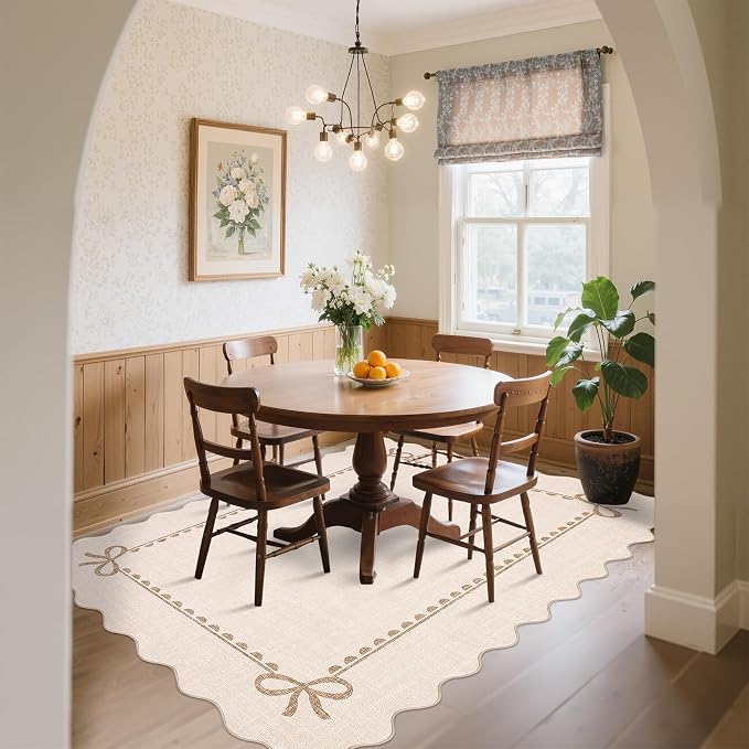 GarveeHome Scalloped Bow Rug for Living Room, Solid Beige Rug for Dorm - Image 3