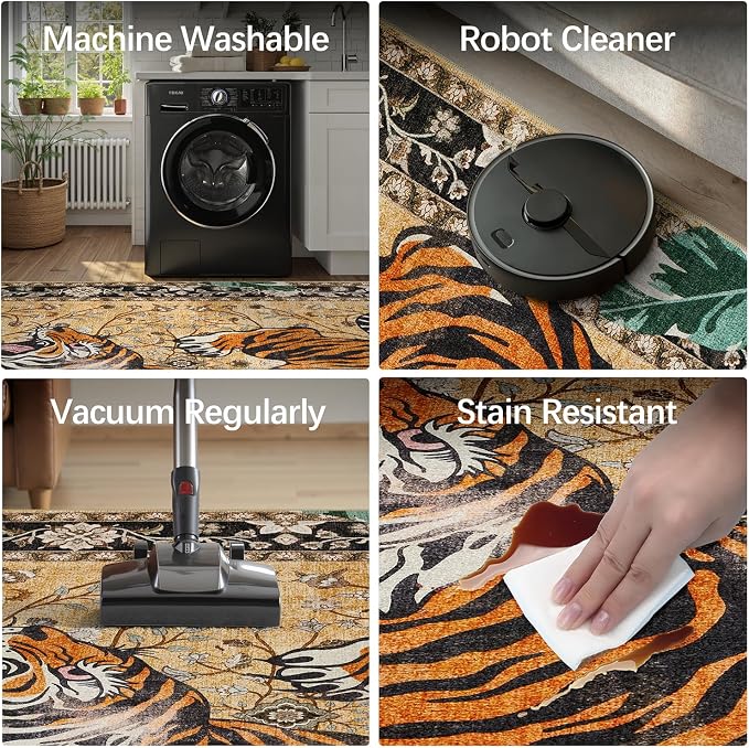 DCX Washable 5x7 Tiger Area Rug, Soft Low Pile Carpet, Kid & Pet Friendly - Image 5