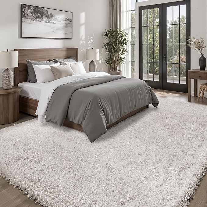 Area Rug for Living Room Bedroom: 9x12 White Soft Fluffy Shag Upgrade Non-Slip - Image 2