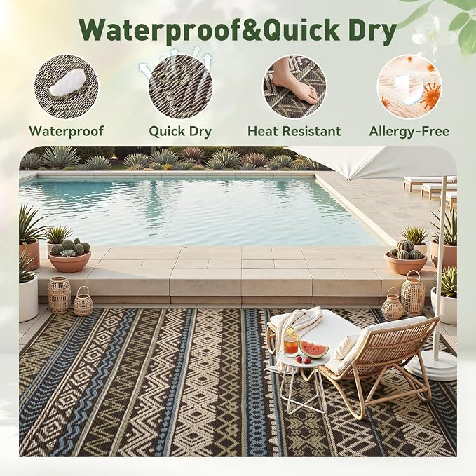 MontVoo Outdoor Rug Carpet Waterproof-Patio Rug Mat 6x9 Reversible RV Outdoor - Image 2