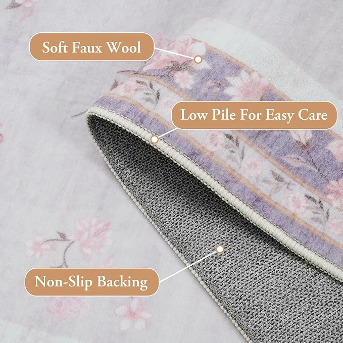 LIVEBOX Washable Lavender Bathroom Rugs Runner 2x6, Floral Hallway Rug Runner - Image 7