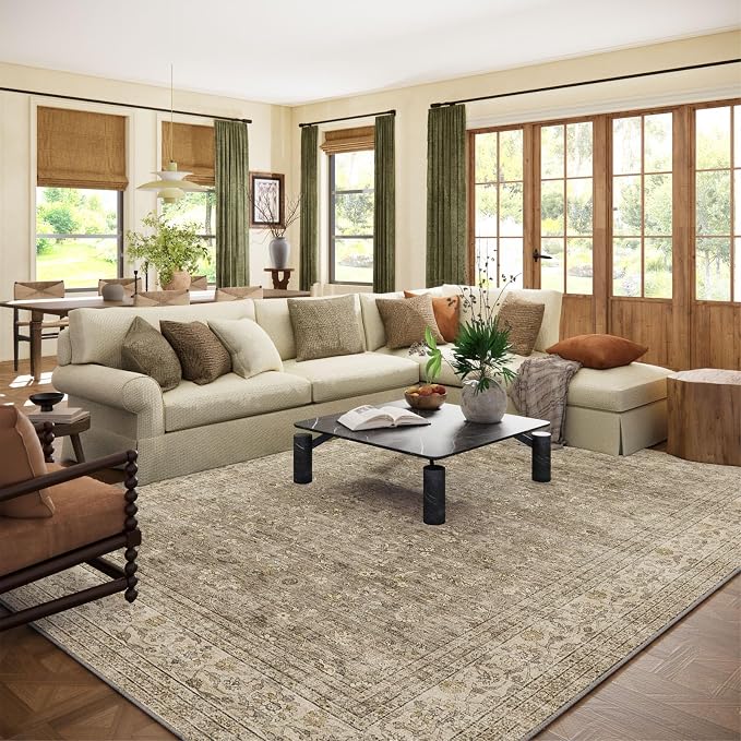 Machine Washable Rugs for Living Room: 9x12 Area Rugs for Bedroom Vintage Stain by palohom